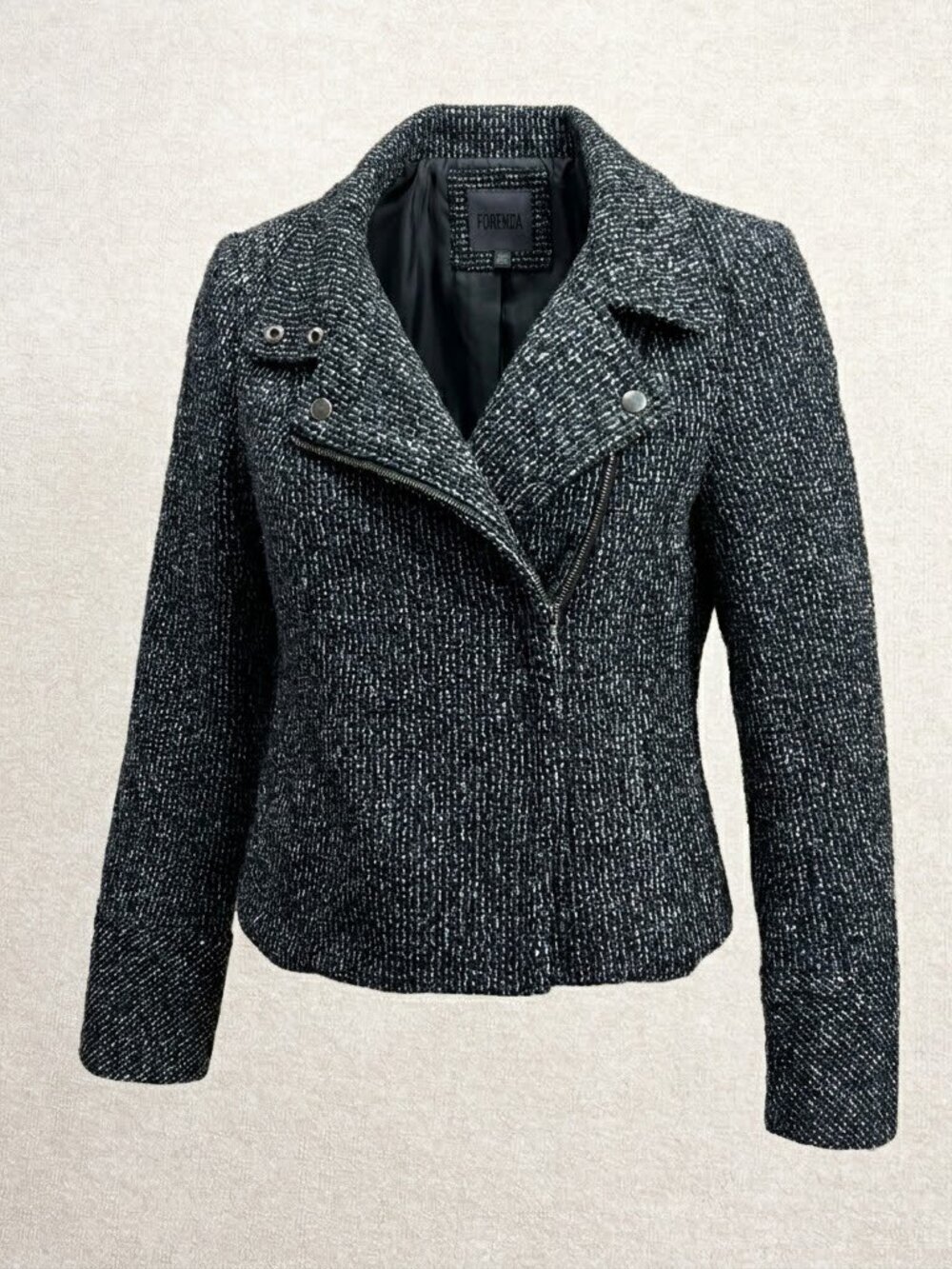 Womens Size‎ S Moto Jacket Tweed Asymmetrical Zip Biker Dark Academia Edgy Fall